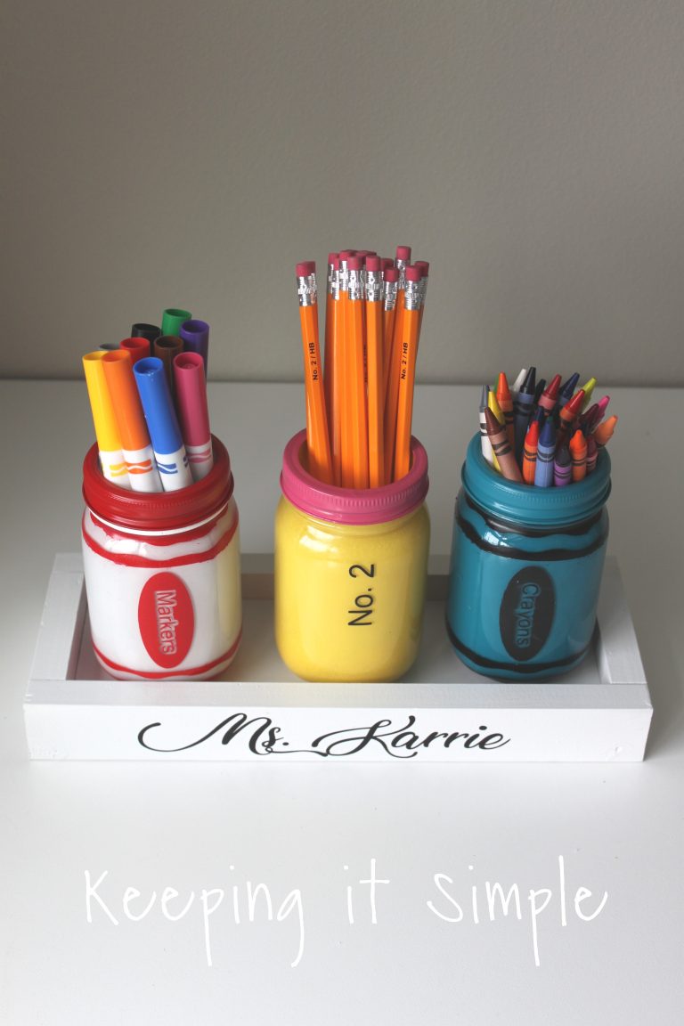 Teacher Gift Ideas Painted Mason Jar School Supplies Holder Keeping