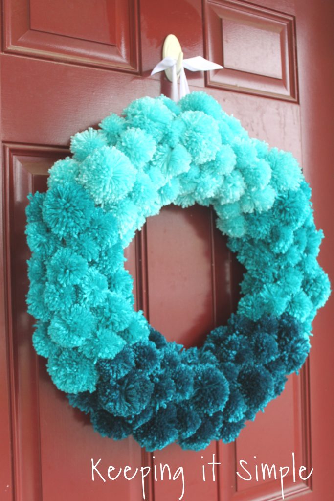 DIY Teal Ombre Pom Pom Wreath - Keeping it Simple