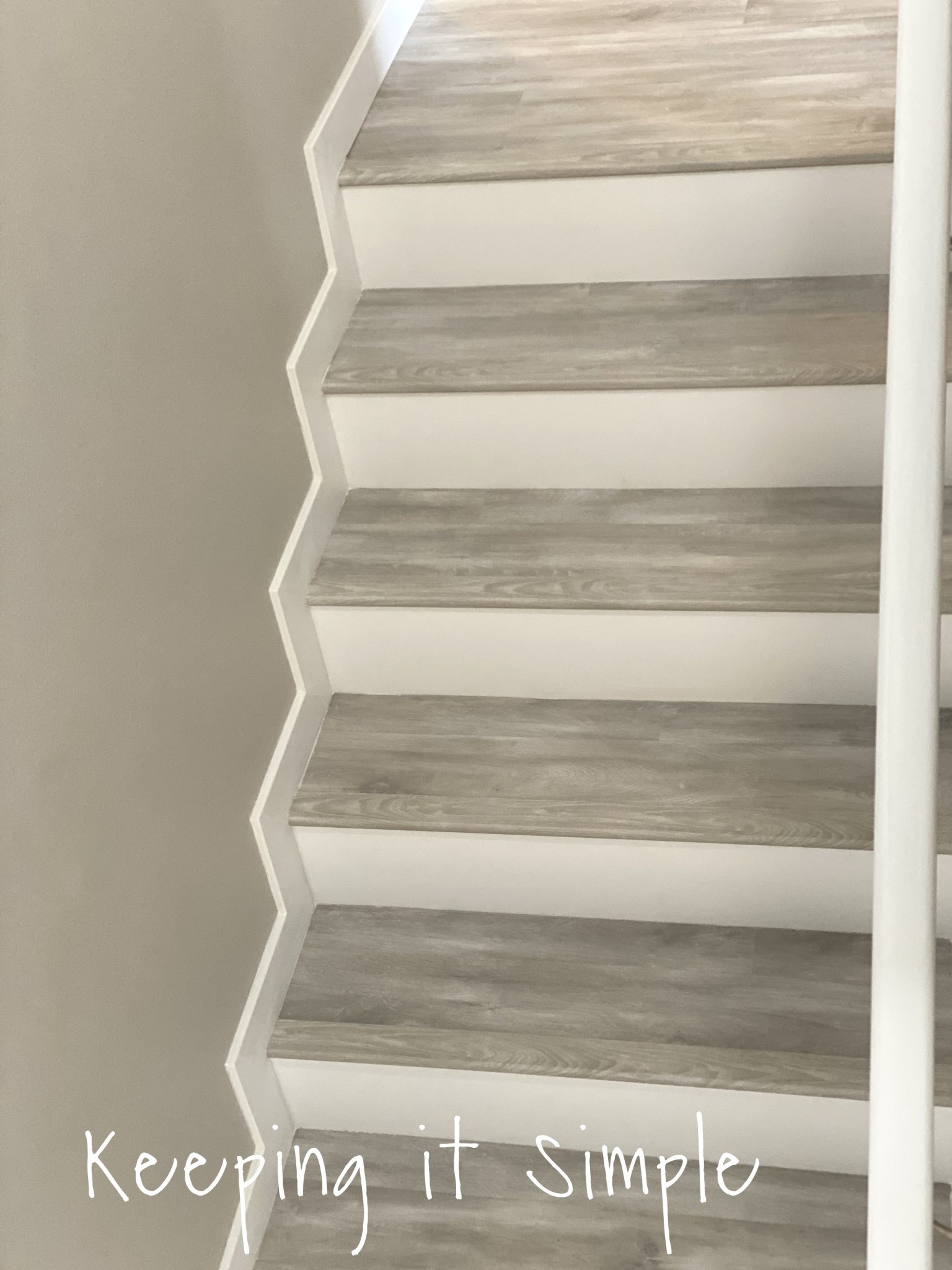 How to Install Gray Laminate Stairs with White Risers • Keeping it Simple