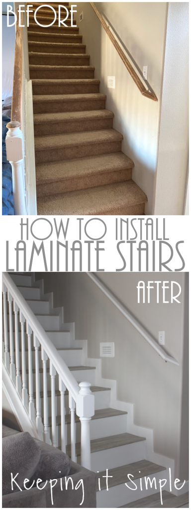 Gray Laminate Stairs With White Risers, How Do You Install Laminate Floor On Stairs