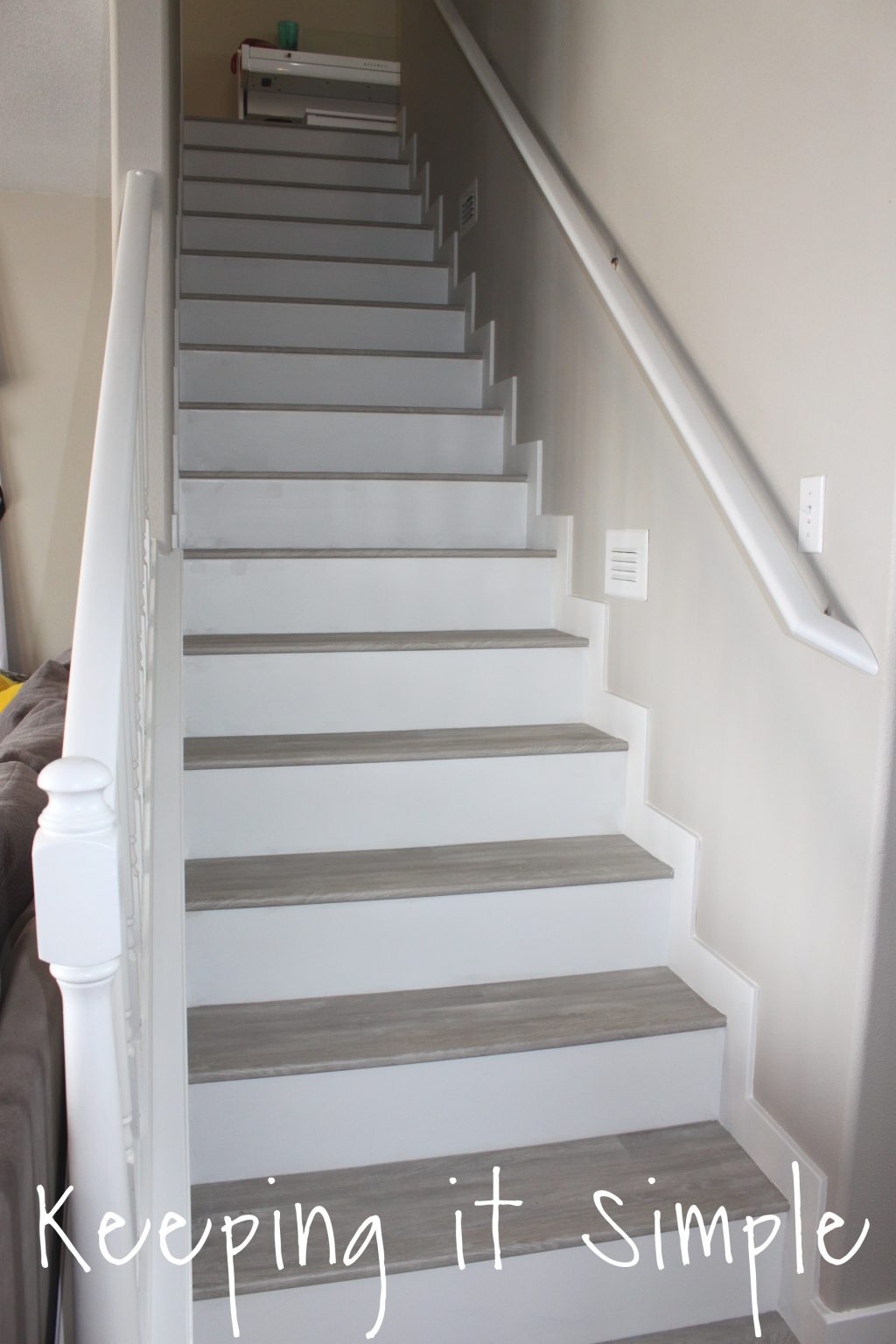 How to Install Gray Laminate Stairs with White Risers Keeping it Simple