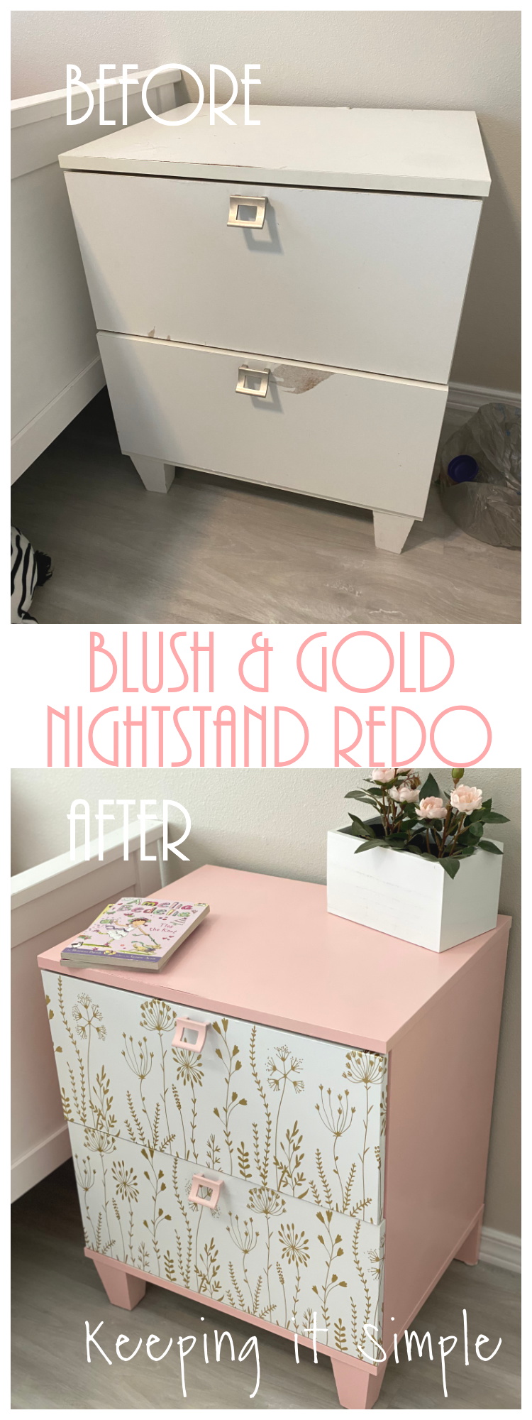 Blush and Gold Nightstand Makeover - Keeping it Simple