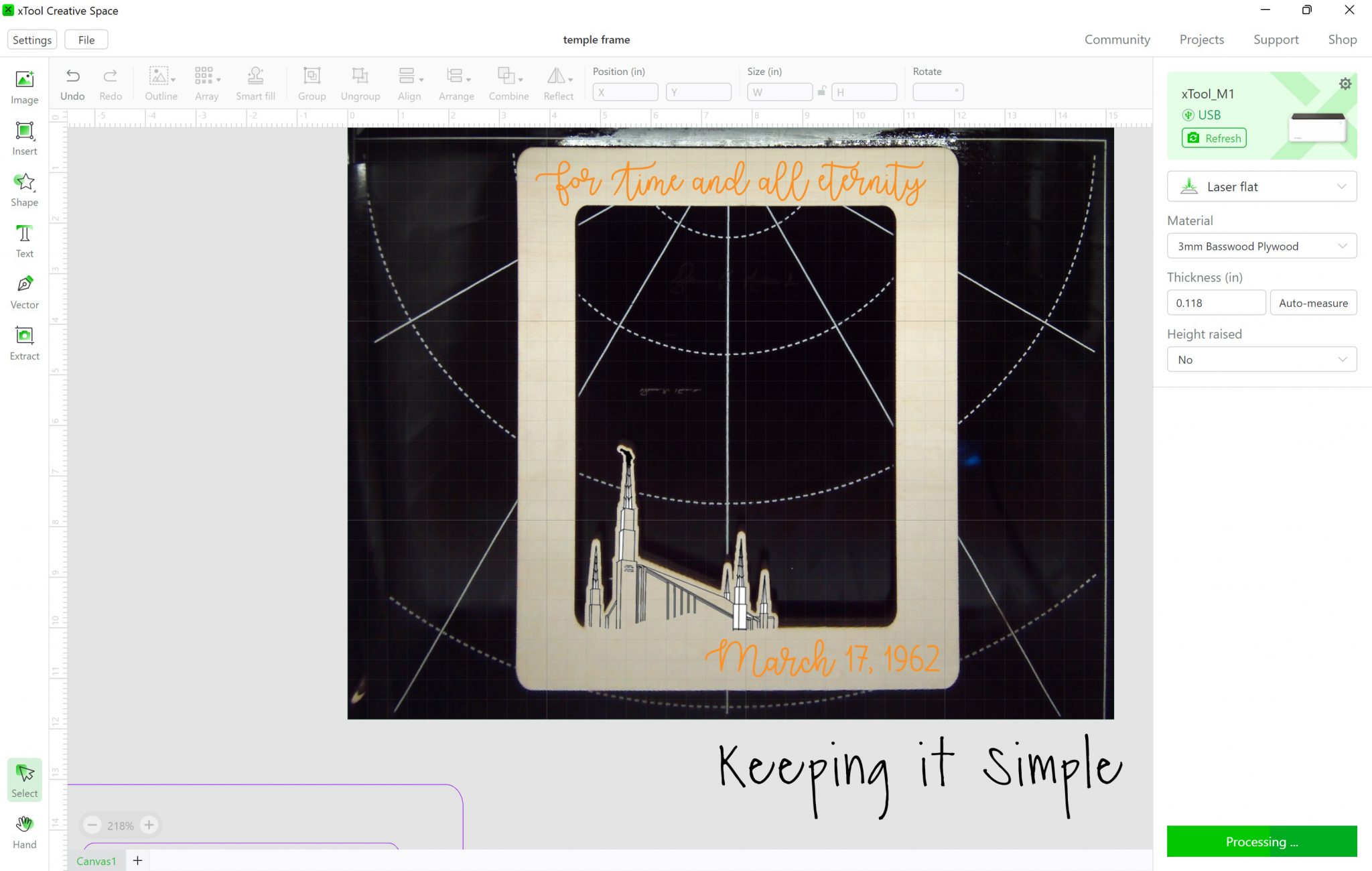 Engraved Wooden Picture Frame with Boise Temple Keeping it Simple